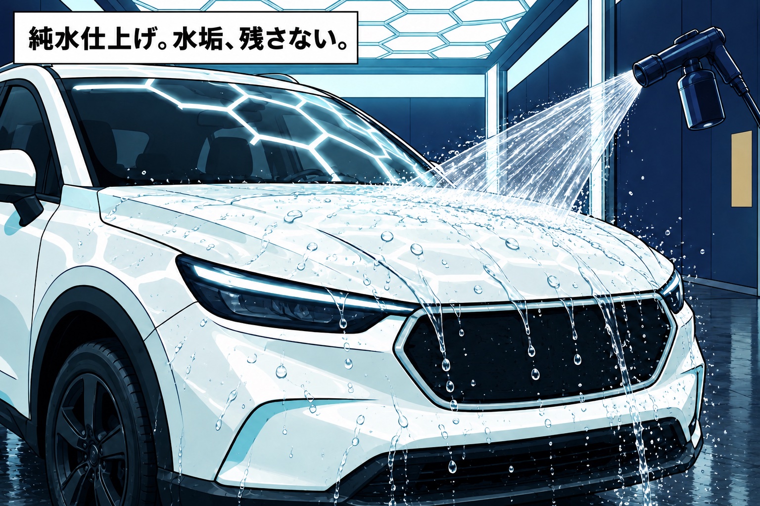 コマ6：純水仕上げで水垢を残さない
