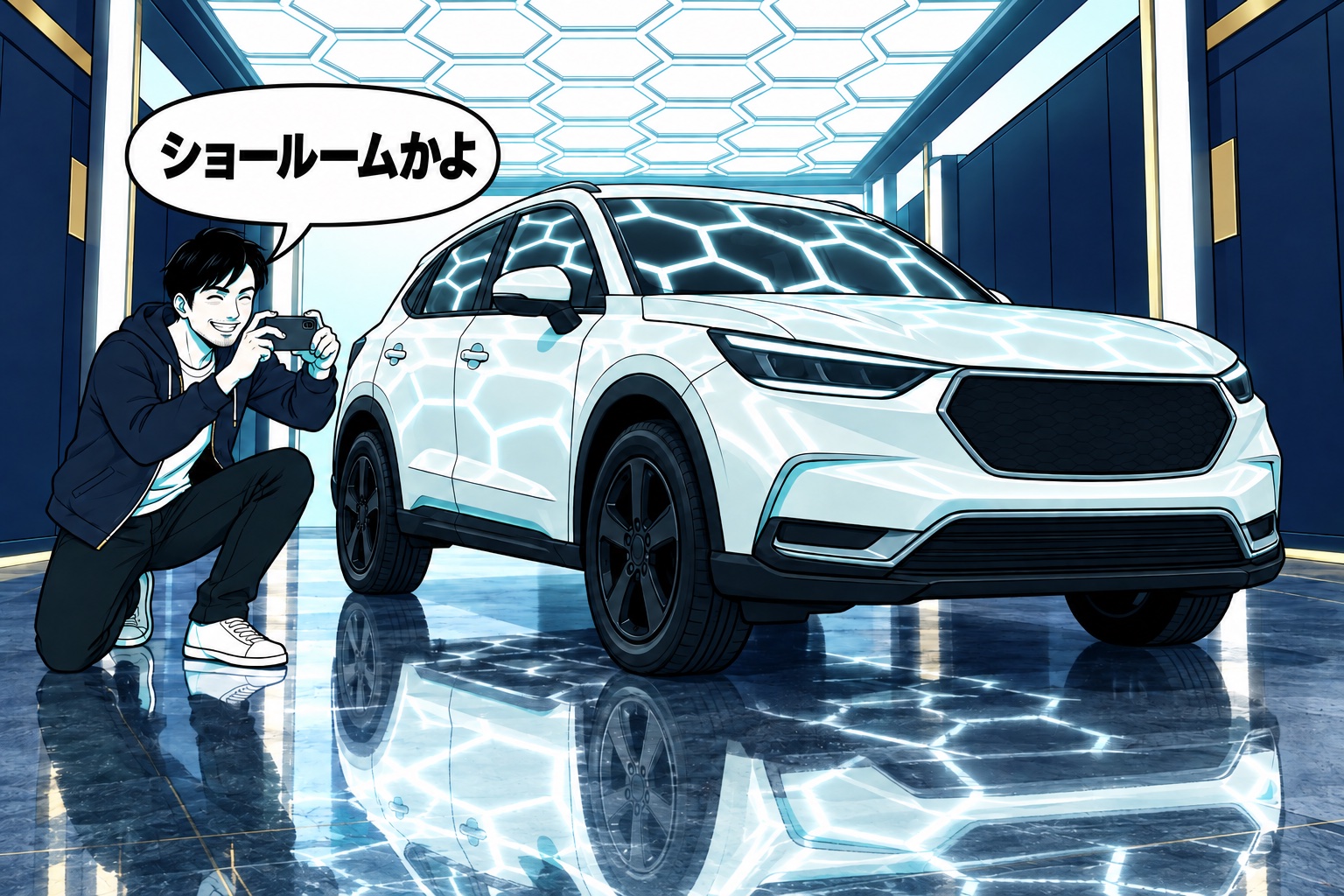 コマ7：ピカピカになった愛車を前に「ショールームかよ」